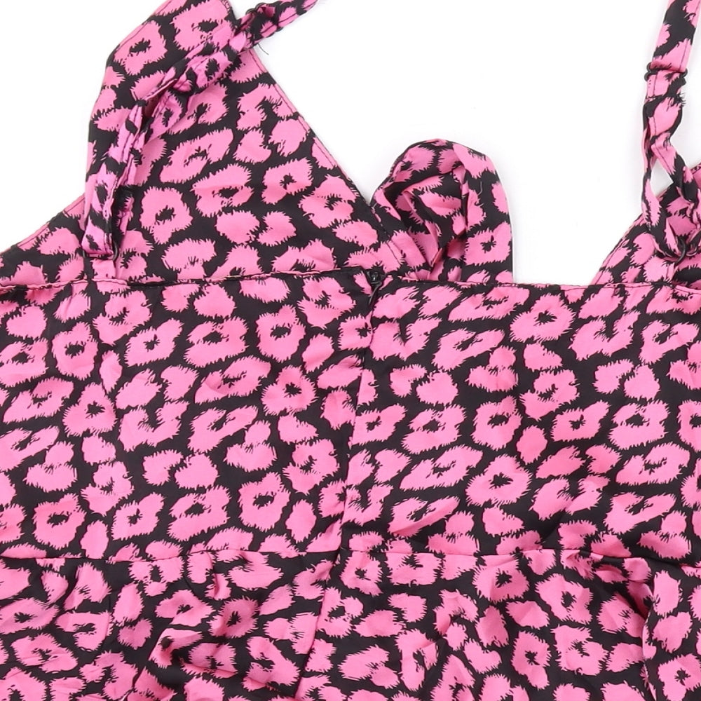 Club London Womens Pink Animal Print Polyester Camisole Tank Size 24 Collared