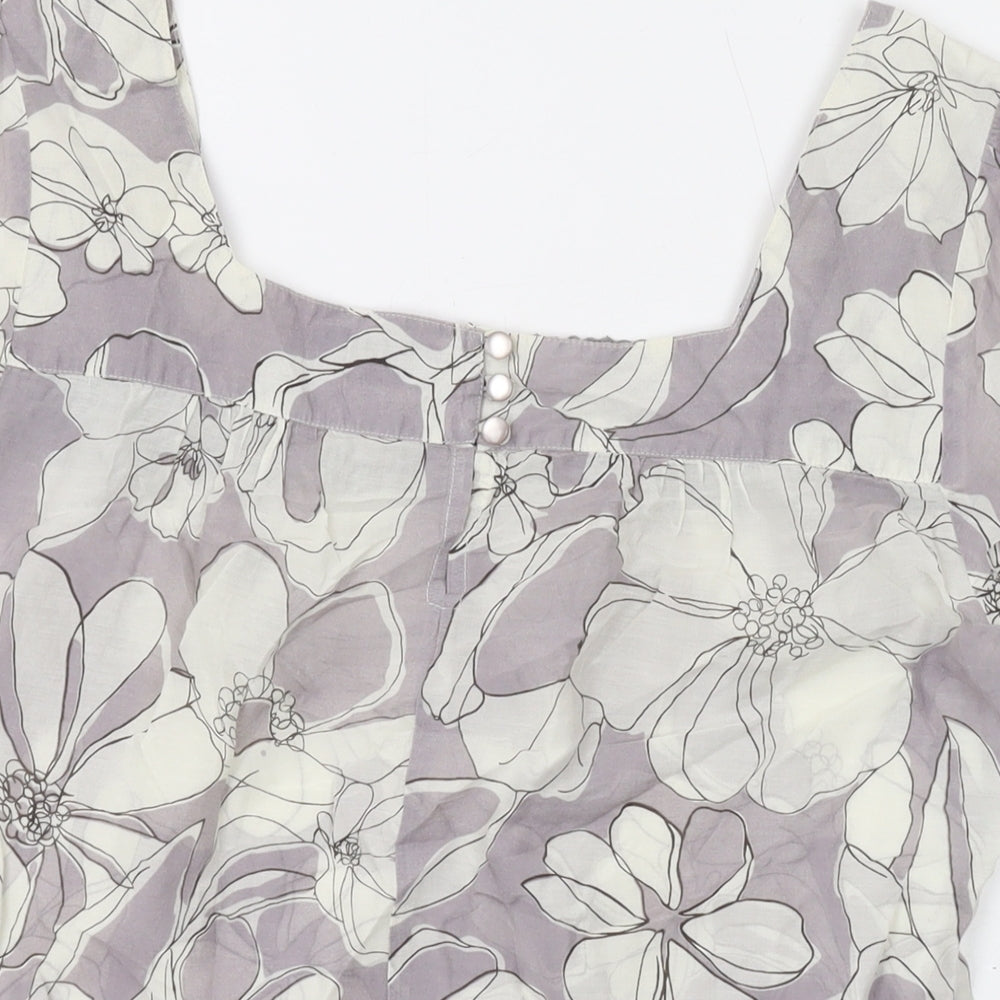 NEXT Womens Grey Floral Cotton Basic T-Shirt Size 10 Square Neck