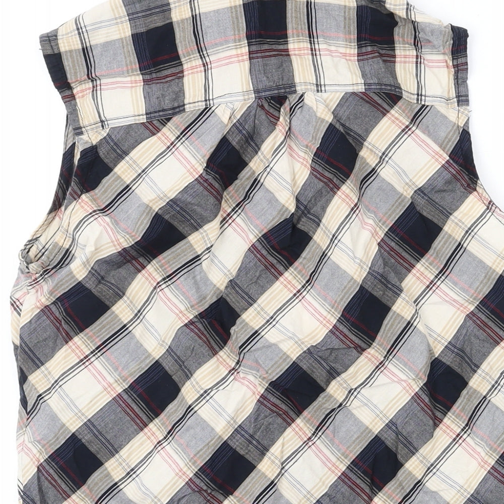 New Look Womens Beige Plaid Cotton Basic Button-Up Size 8 Collared