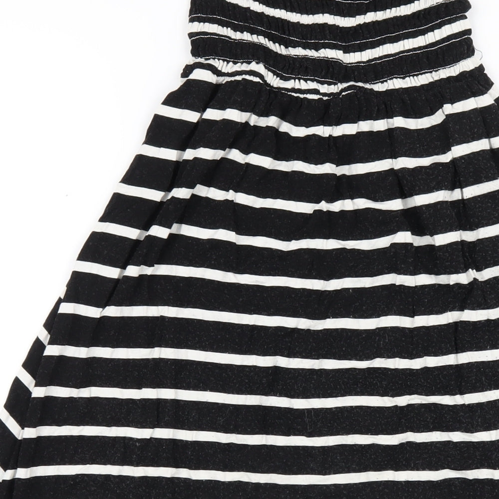 New Look Womens Black Striped Viscose A-Line Size 10 Square Neck Pullover