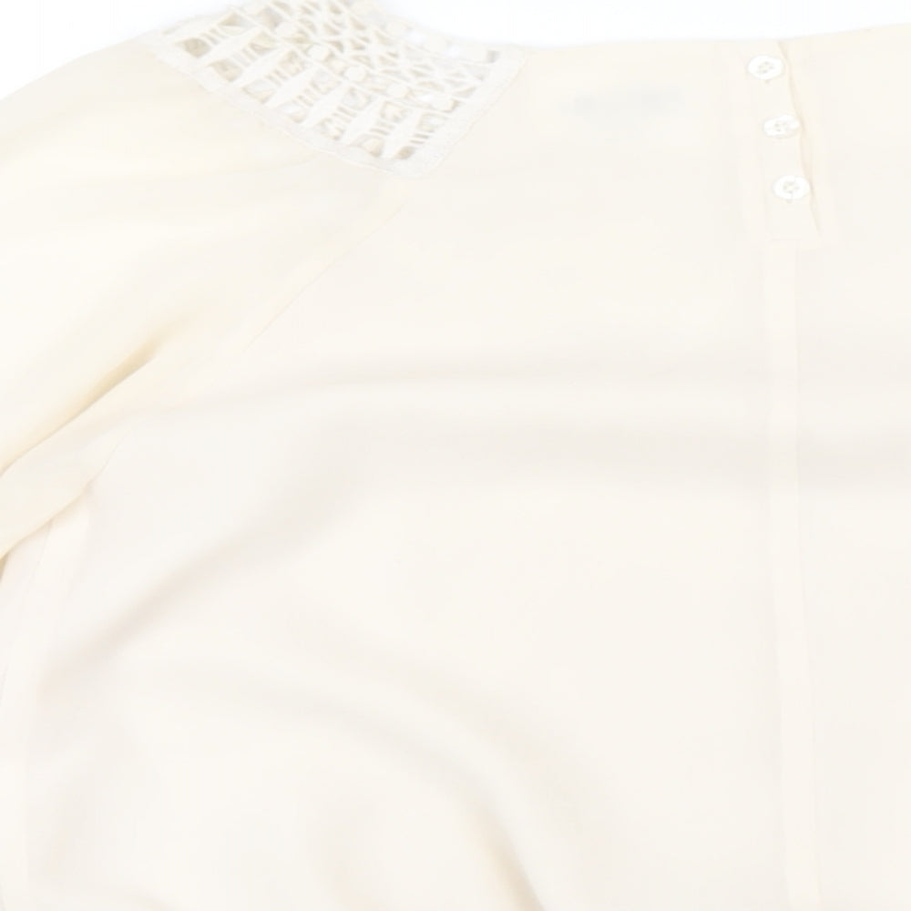 Marks & Spencer Womens Ivory Polyester Basic T-Shirt Size 8 Round Neck