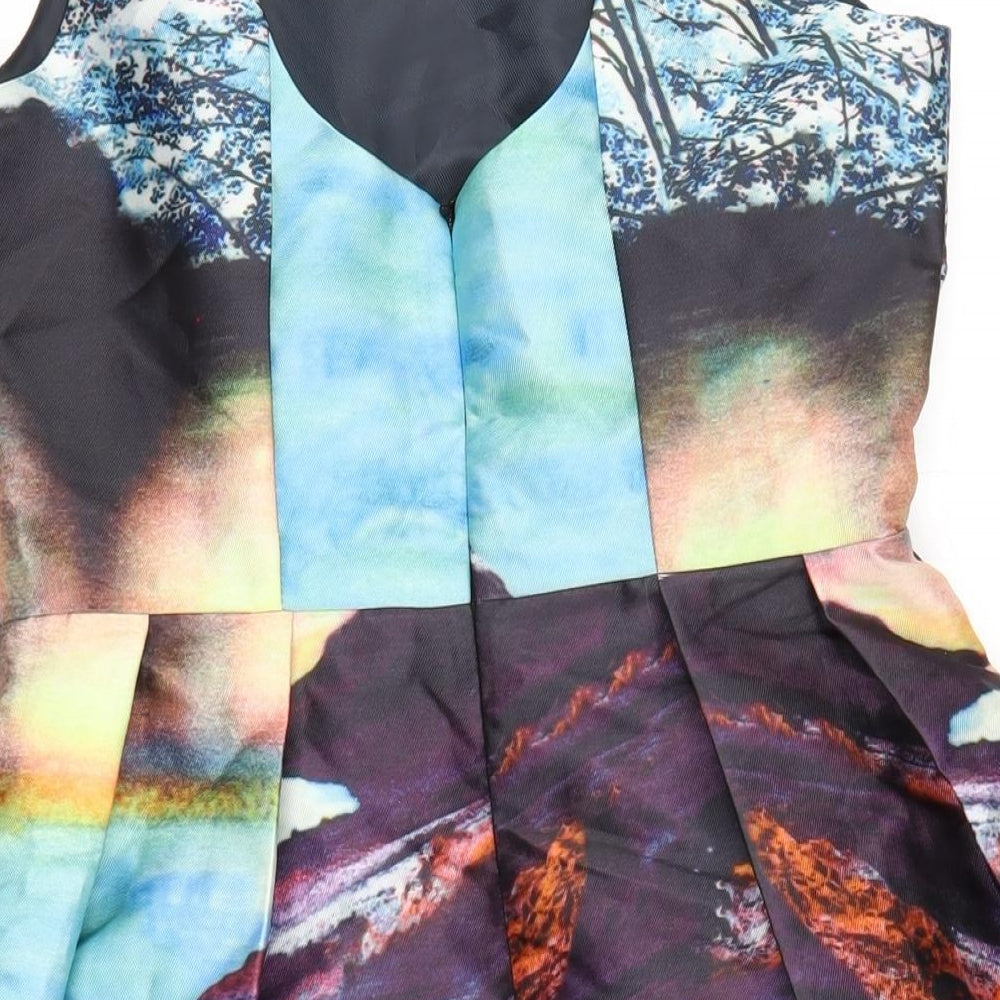 YAS Womens Multicoloured Geometric Polyester A-Line Size 10 Round Neck Zip