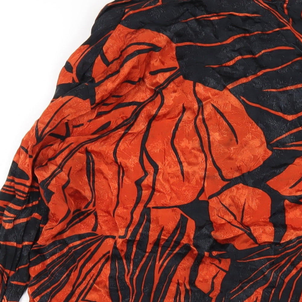 Zara Womens Orange Geometric Viscose Basic Button-Up Size XS Collared