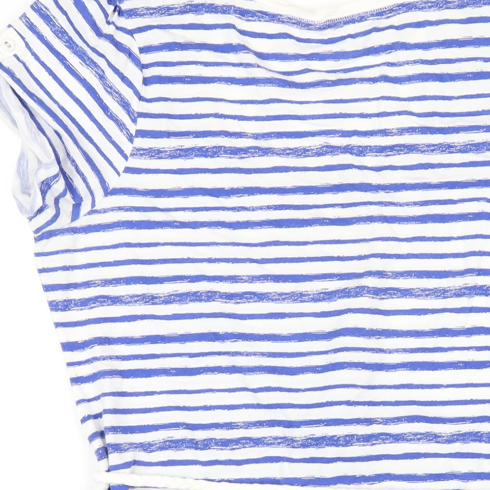 Marks & Spencer Womens Blue Striped Cotton A-Line Size 14 Scoop Neck Pullover