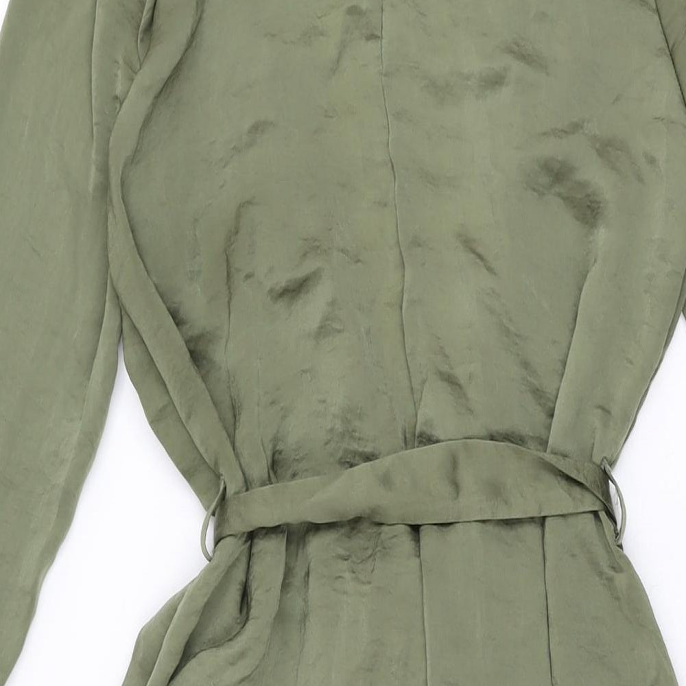 Missguided Womens Green Polyester Wrap Dress Size 8 V-Neck Tie