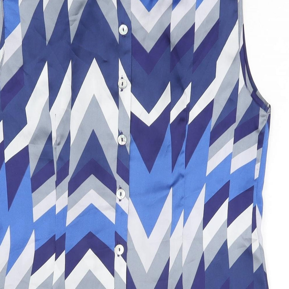 En Garde Womens Blue Geometric Polyester Basic T-Shirt Size S Round Neck