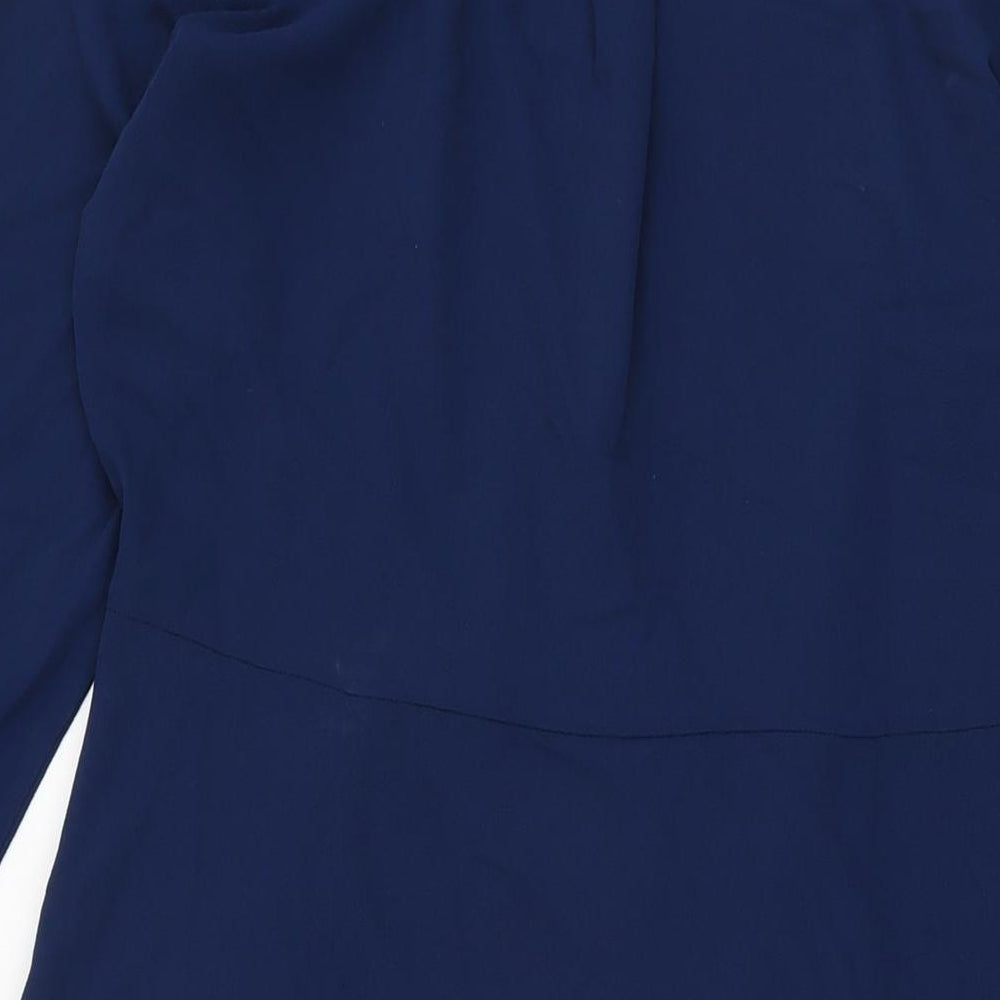 Label Be Womens Blue Polyester A-Line Size 14 Collared Button