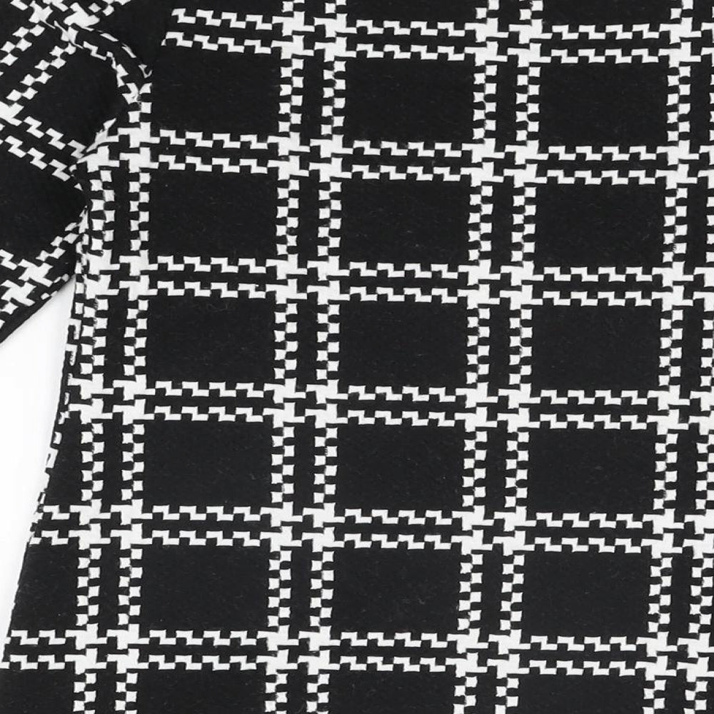 New Look Womens Black Geometric Polyester Shift Size 6 Boat Neck Pullover