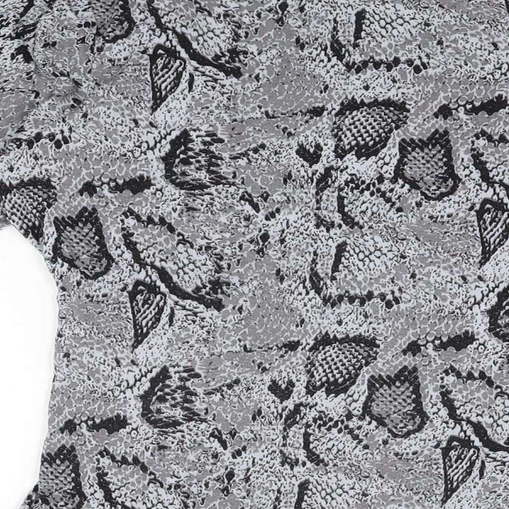 South Womens Grey Animal Print Viscose Basic T-Shirt Size 12 V-Neck - Snake Print