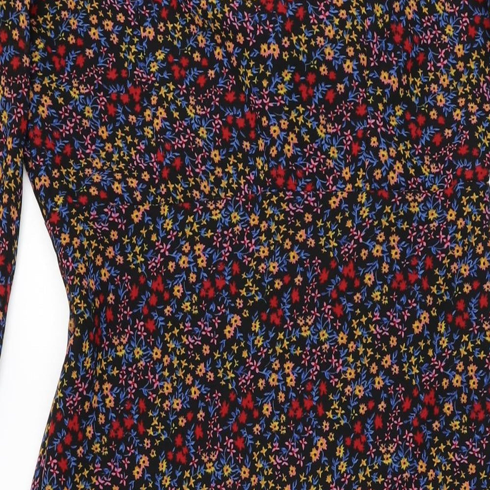 Influence Womens Black Floral Polyester A-Line Size 10 V-Neck Zip