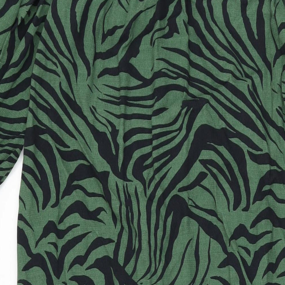 Marks & Spencer Womens Green Animal Print Viscose Shirt Dress Size 6 Collared Button