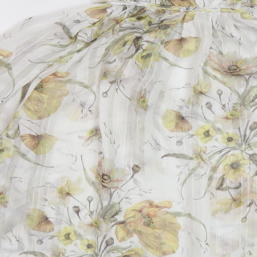 H7&M Womens White Floral Polyester Basic Blouse Size 6 Mock Neck