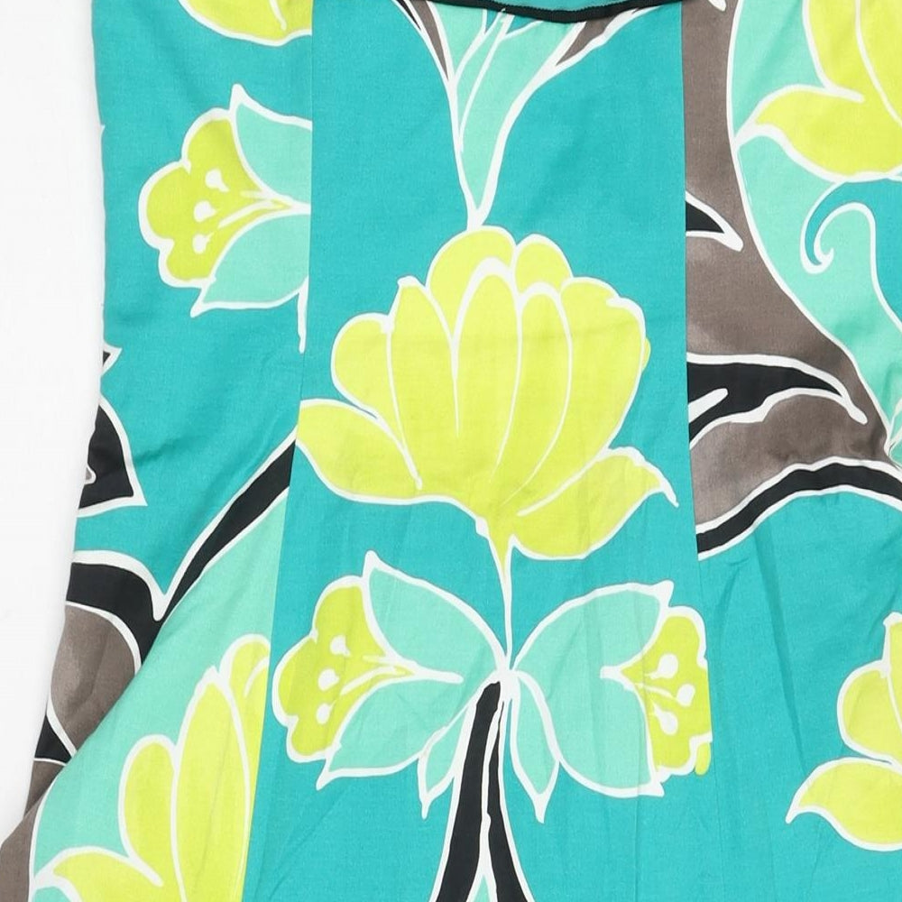 Coast Womens Multicoloured Geometric Cotton A-Line Size 12 Square Neck Zip - Floral Print