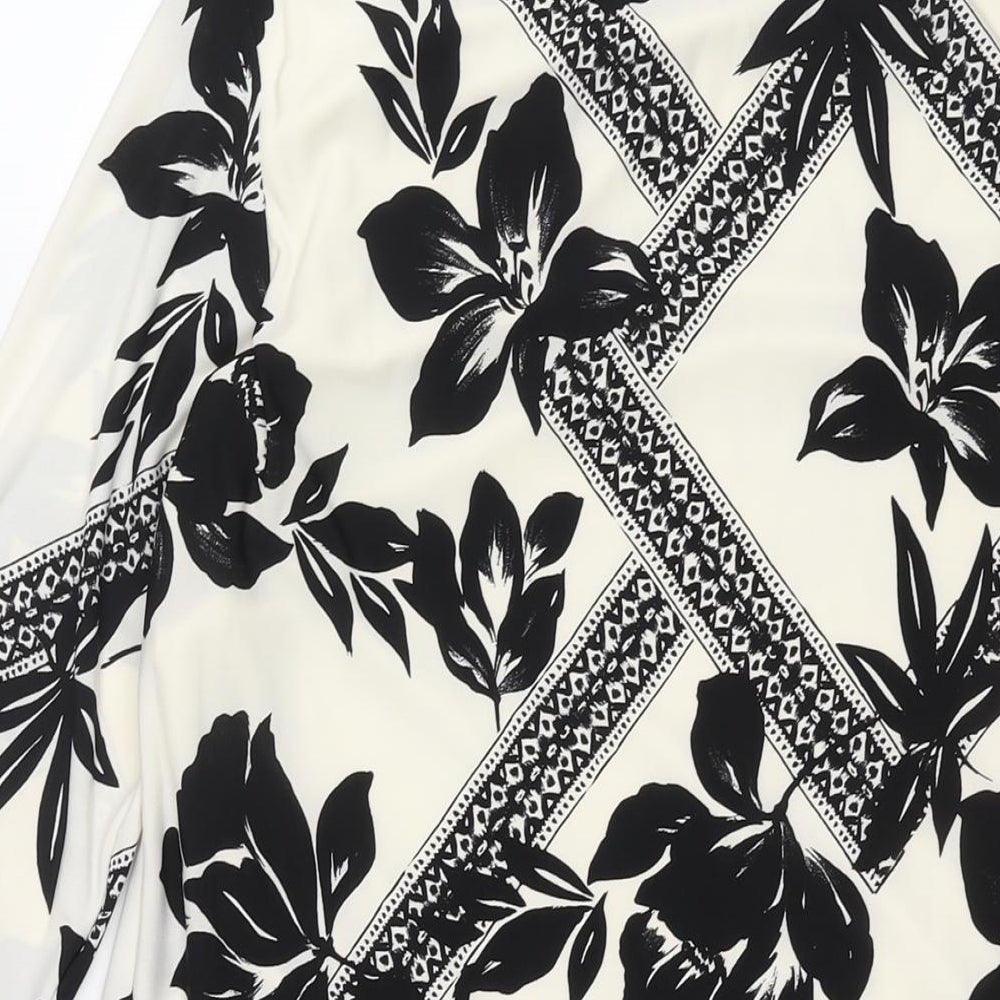 M&Co Womens Ivory Geometric Polyester Shift Size 14 Boat Neck Pullover - Lace Trim Floral Print
