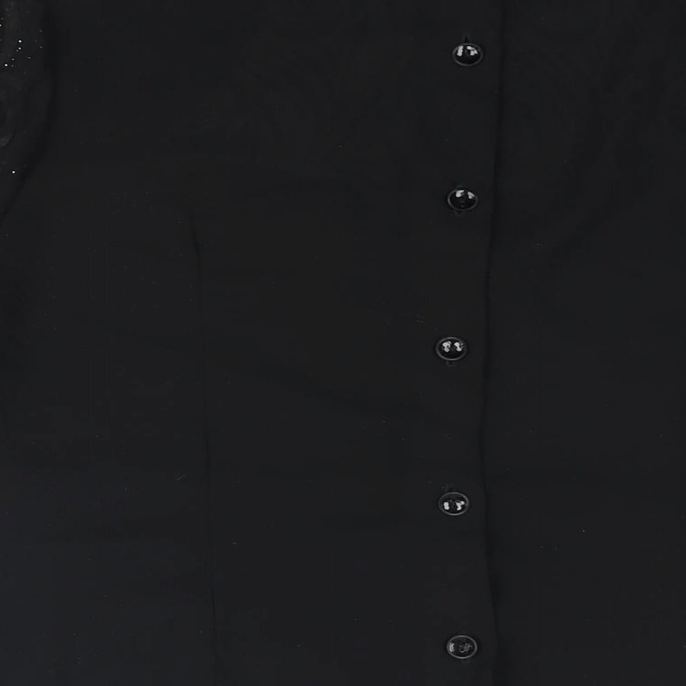 Masai Womens Black Polyester Basic Blouse Size 10 Round Neck - Velvet Floral Glitter Sleeves