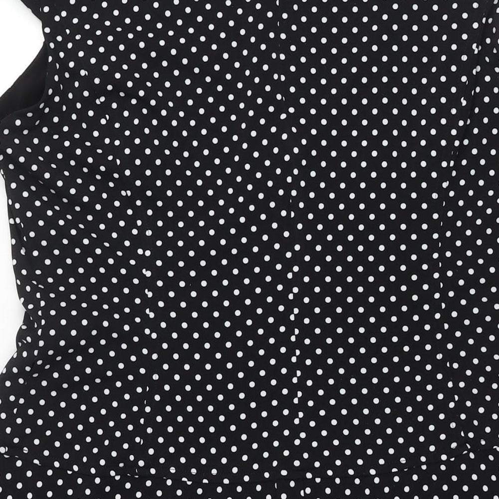 Anne Klein Womens Black Polka Dot Polyester A-Line Size 14 Boat Neck Zip