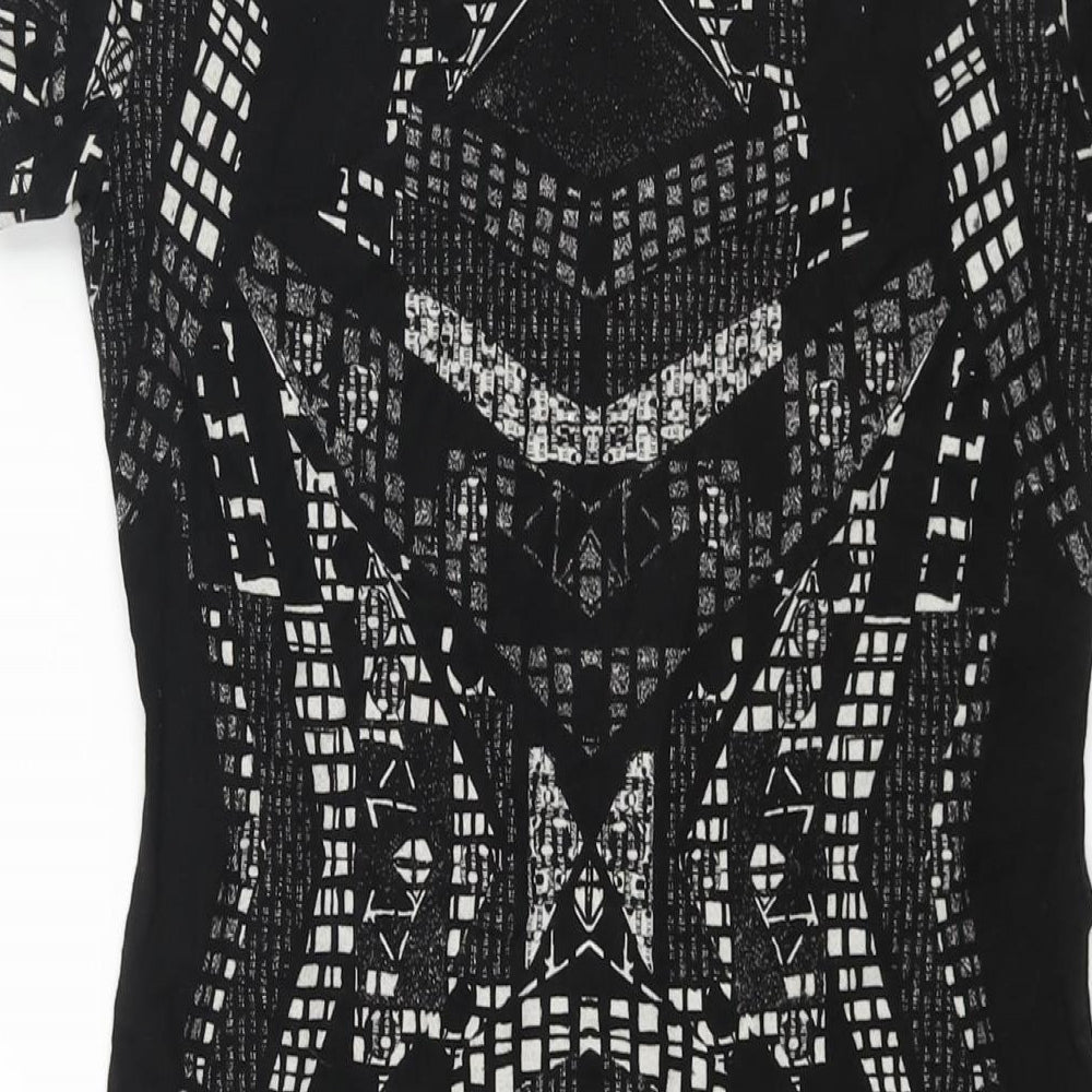 H&M Womens Black Geometric Cotton Bodycon Size M Scoop Neck Pullover
