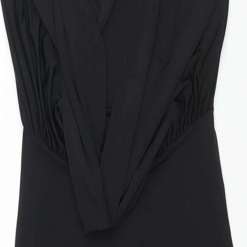 Club L Womens Black Polyester Wrap Dress Size 10 V-Neck Pullover - Cowl Back