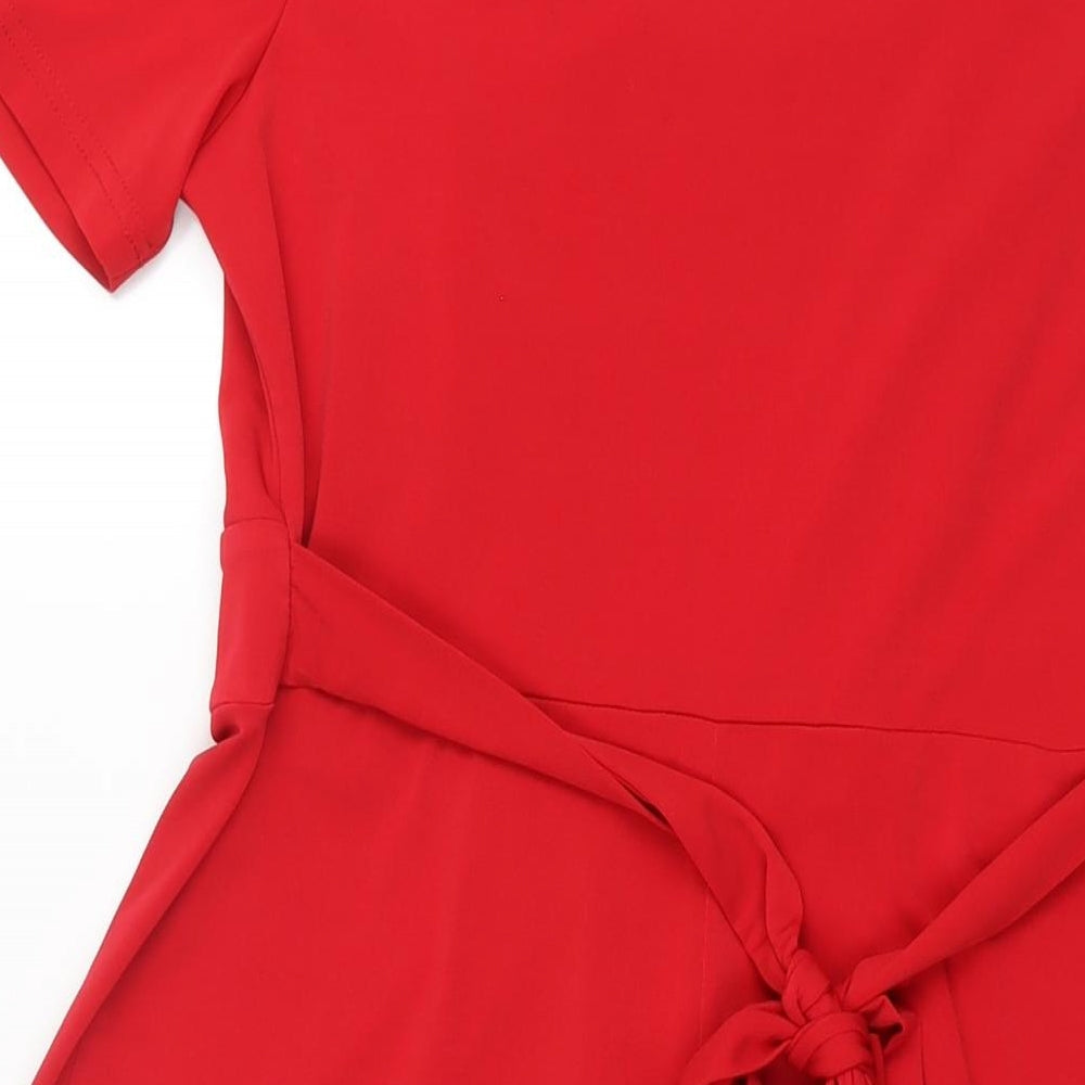 Together Womens Red Polyester A-Line Size 14 Round Neck Pullover - Bow Detail Belted