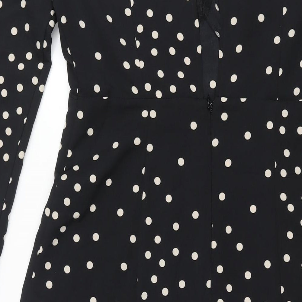Topshop Womens Black Polka Dot Polyester Shift Size 10 Round Neck Button - Front Slits Keyhole Neck