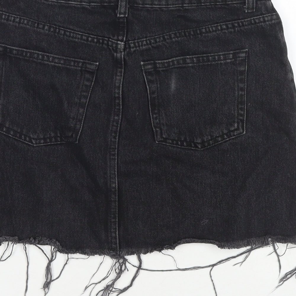 Topshop Womens Black Cotton A-Line Skirt Size 8 Zip