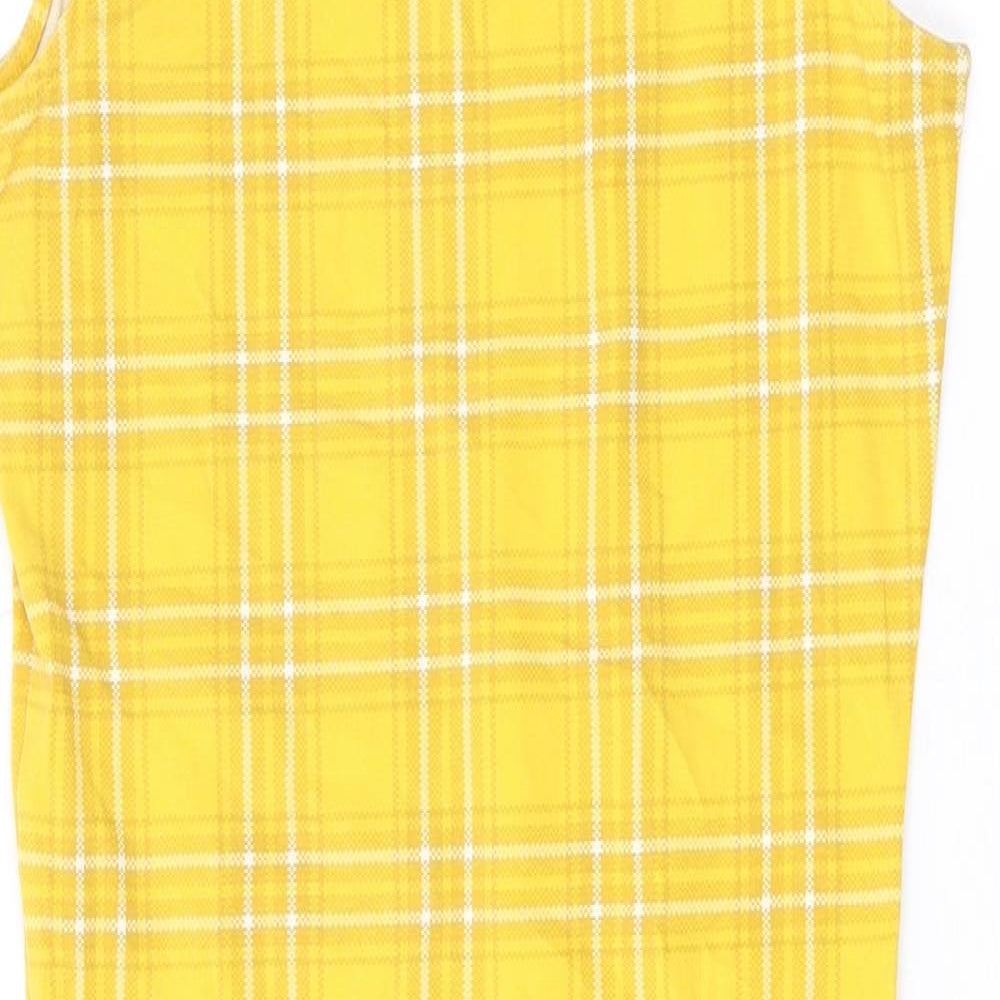 New Look Girls Yellow Plaid Cotton Pencil Dress Size 14-15 Years Mock Neck Pullover