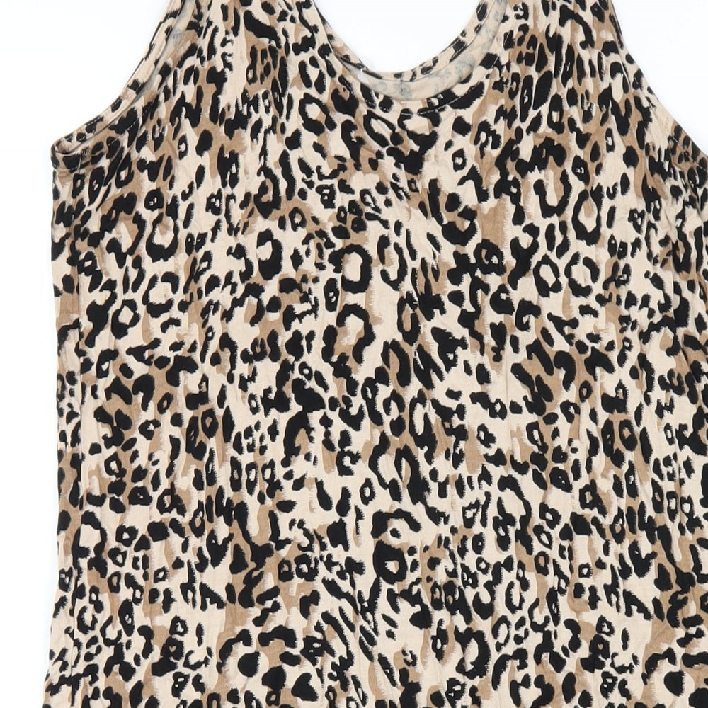 Marks & Spencer Womens Brown Animal Print Viscose Tank Dress Size M Scoop Neck Pullover