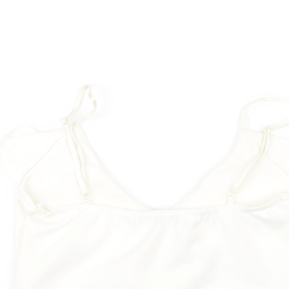 Quiz Womens White Polyester Camisole T-Shirt Size 8 V-Neck - Ruffle Neckline