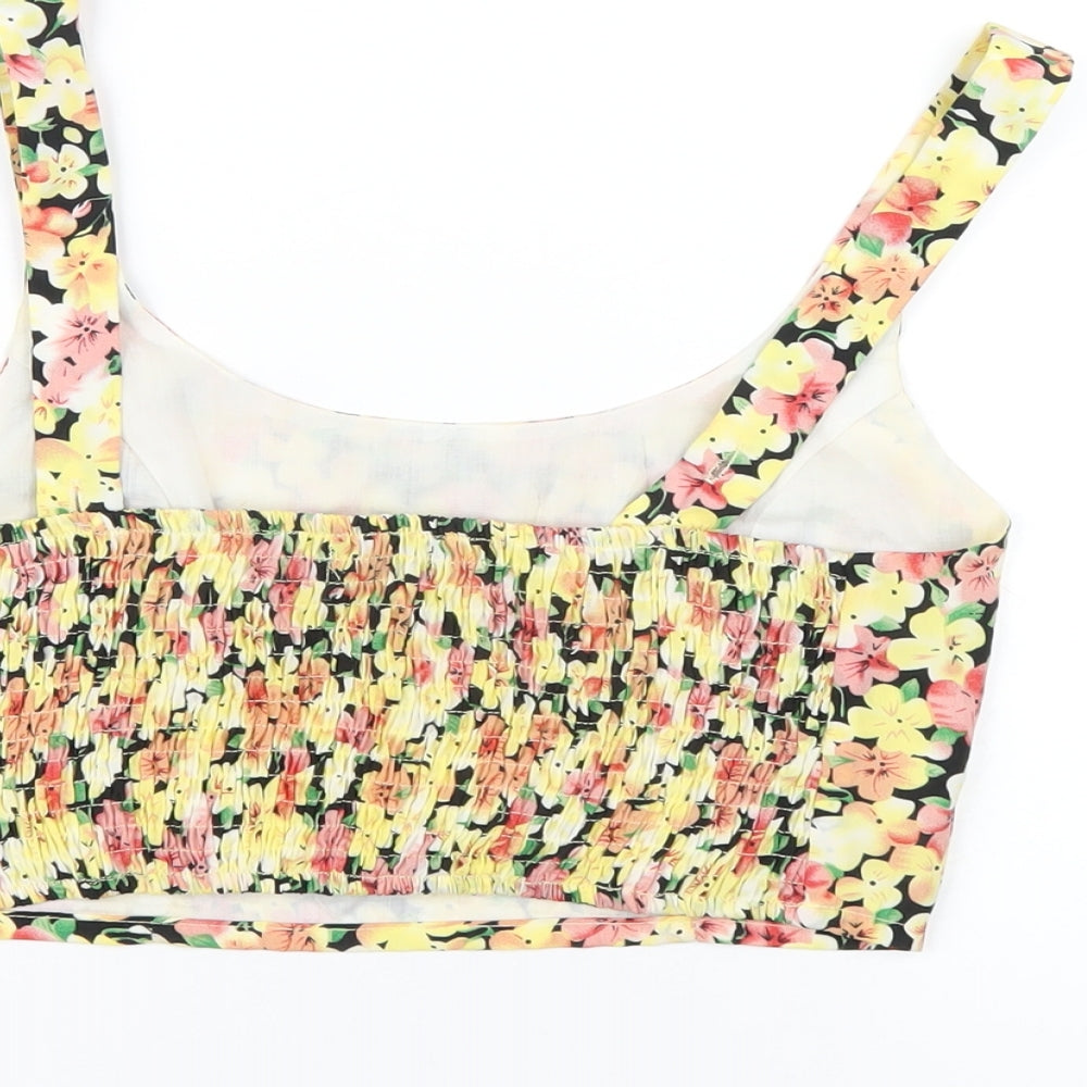 Gold Womens Multicoloured Floral Polyester Cropped T-Shirt Size 10 Round Neck