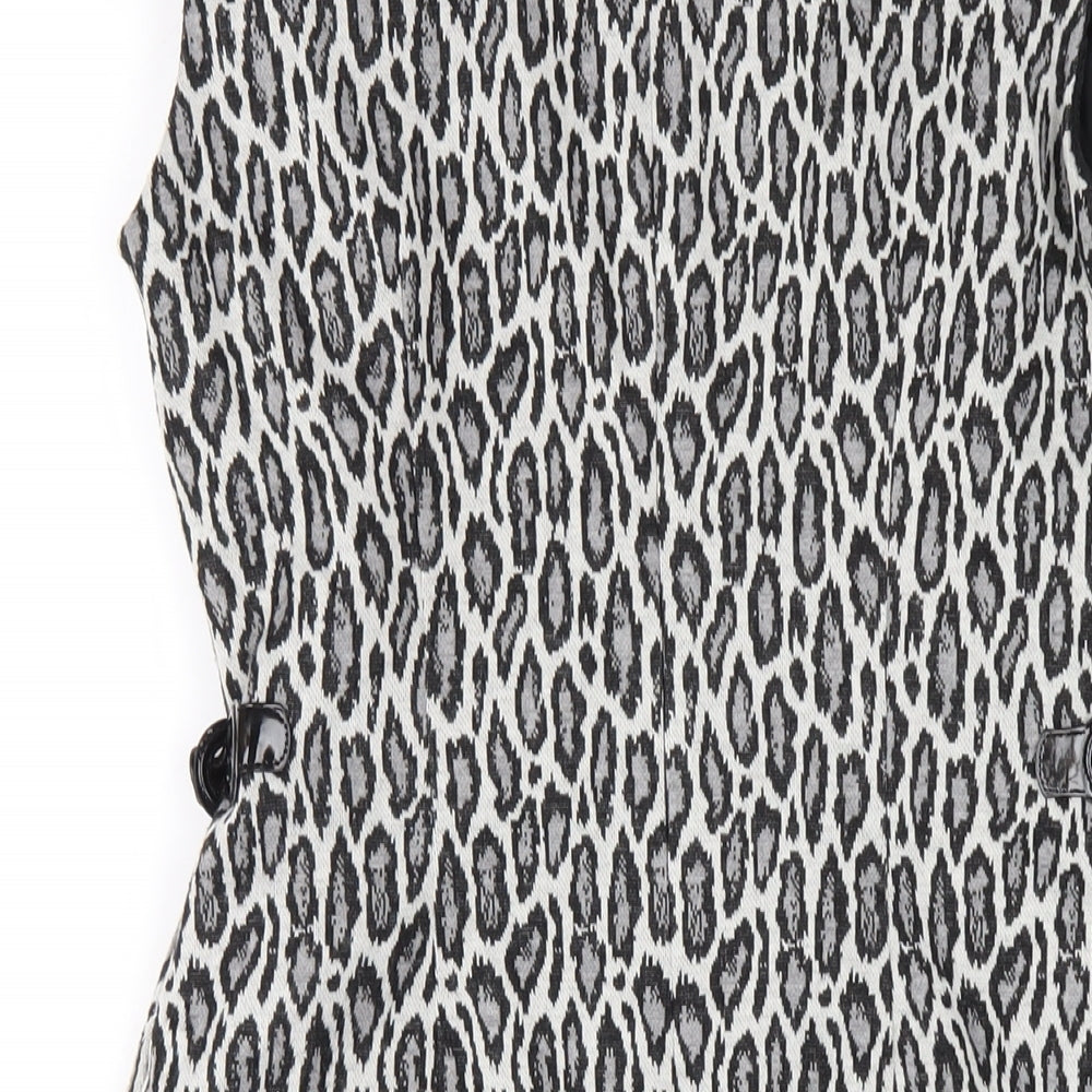 Precis Womens Grey Animal Print Polyester Pencil Dress Size 12 Round Neck Zip
