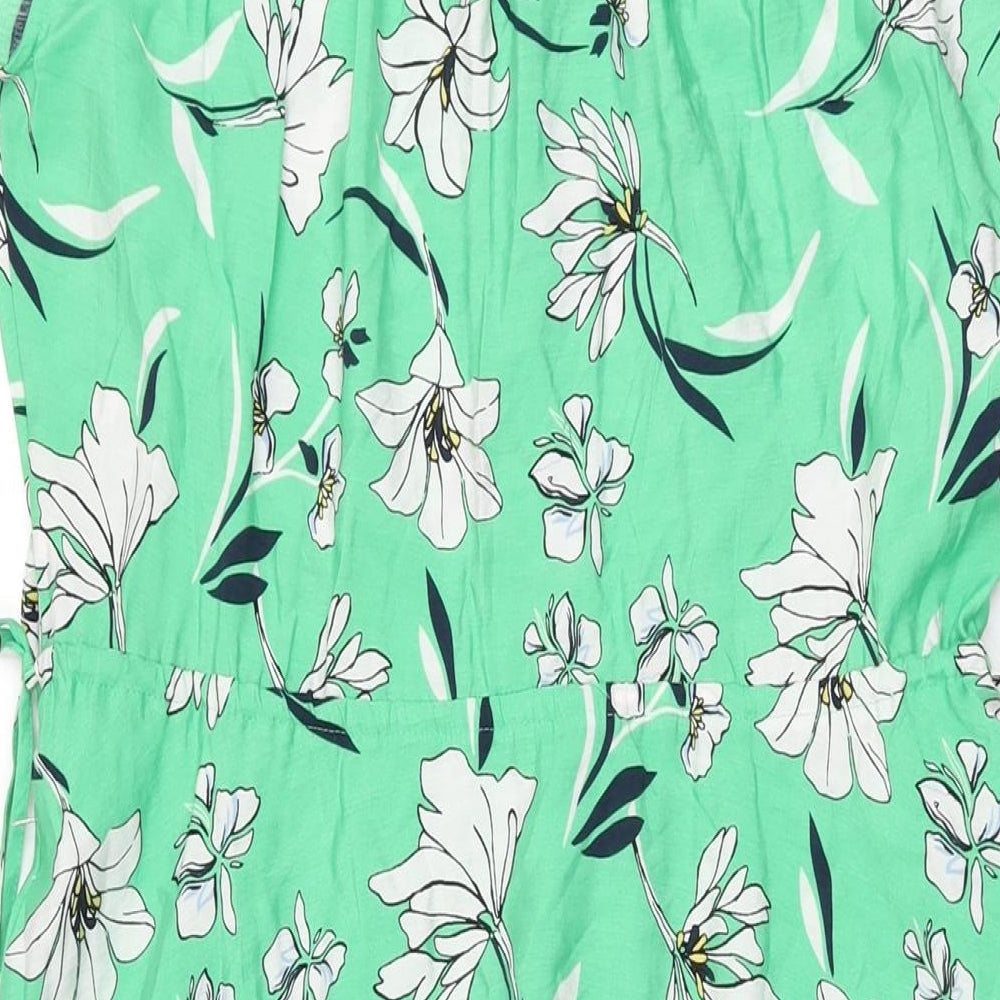 Marks & Spencer Womens Green Floral Viscose A-Line Size 8 V-Neck Tie