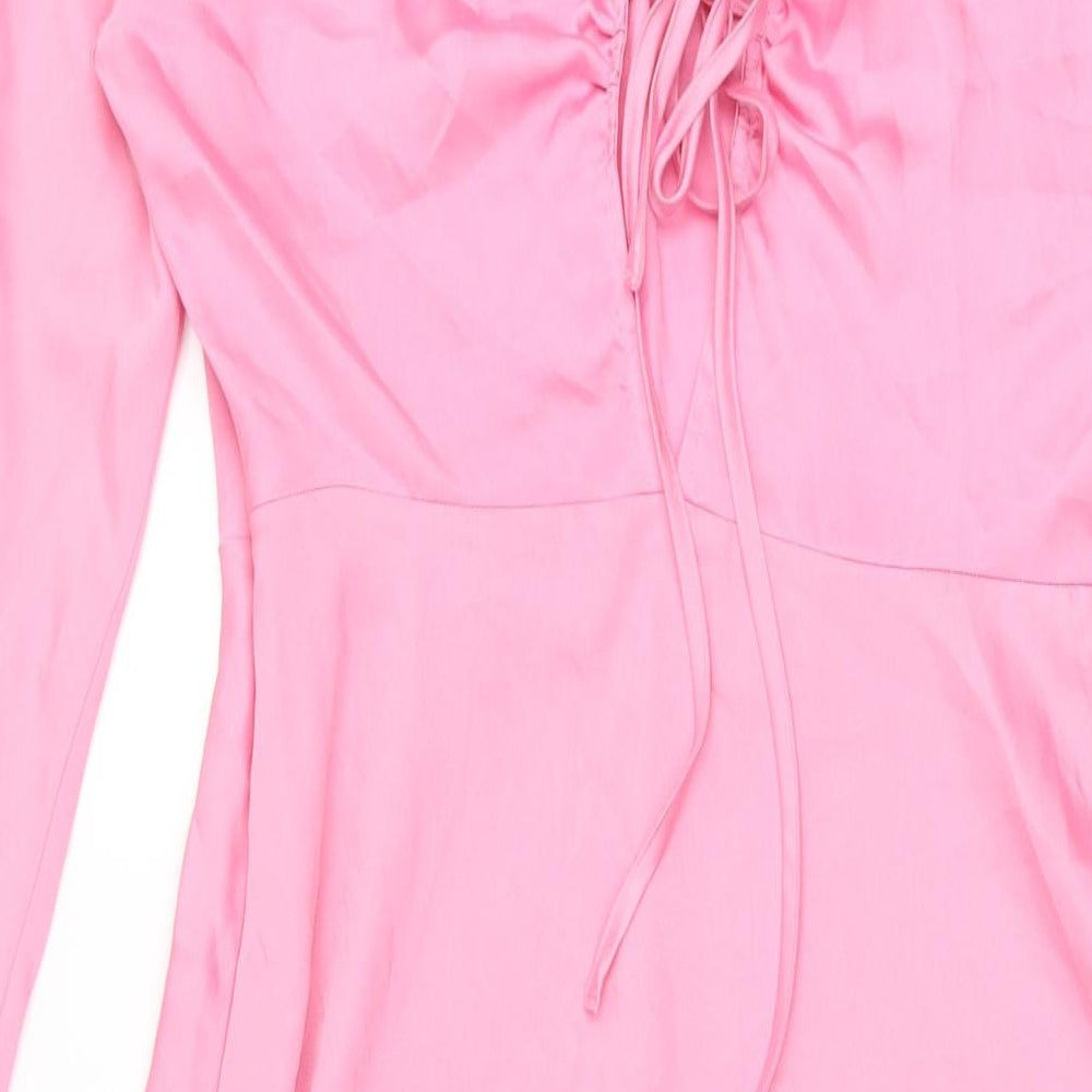 Marks & Spencer Womens Pink Polyester A-Line Size 10 Round Neck Zip