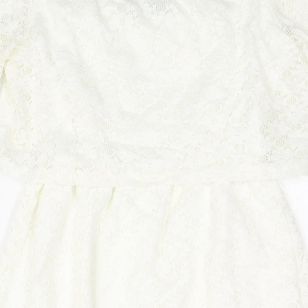 Fashion Union Womens Ivory Nylon Mini Size 10 Boat Neck Pullover