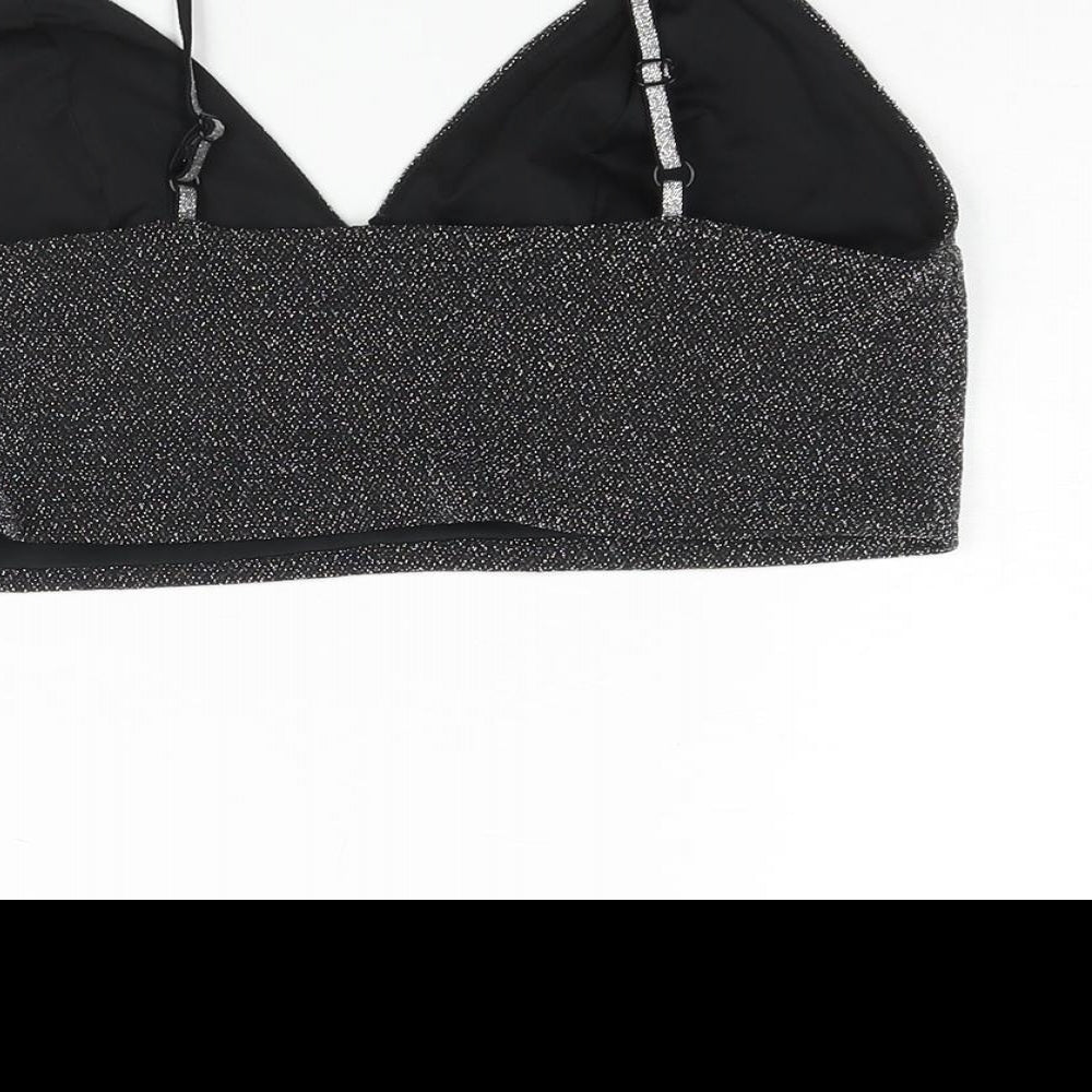 Zara Womens Black Polyester Cropped Blouse Size M Sweetheart - Glitter