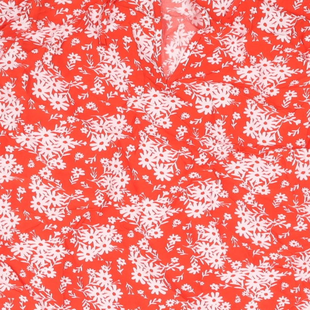 Marks & Spencer Womens Red Floral Viscose Basic Blouse Size 10 Round Neck