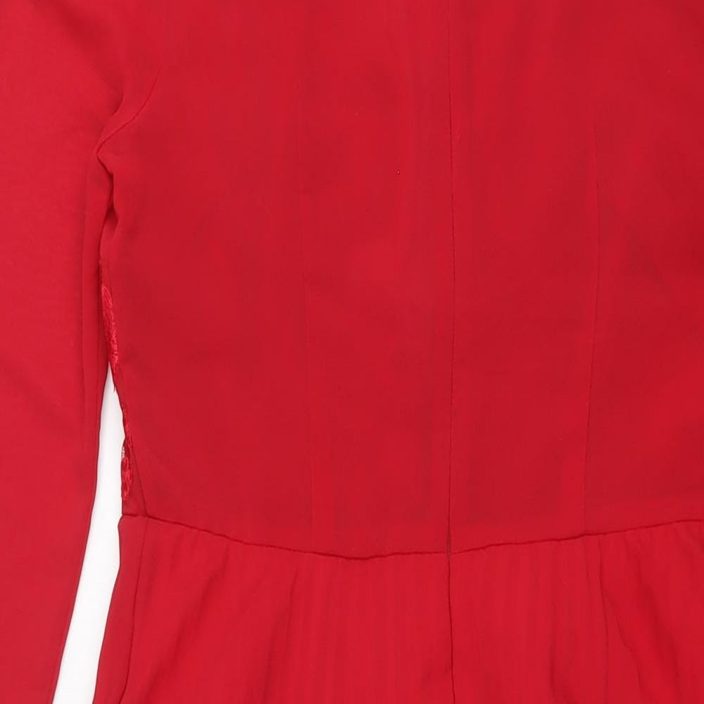 ASOS Womens Red Polyester Shift Size 10 Mock Neck Zip - Pleated Lace Detail