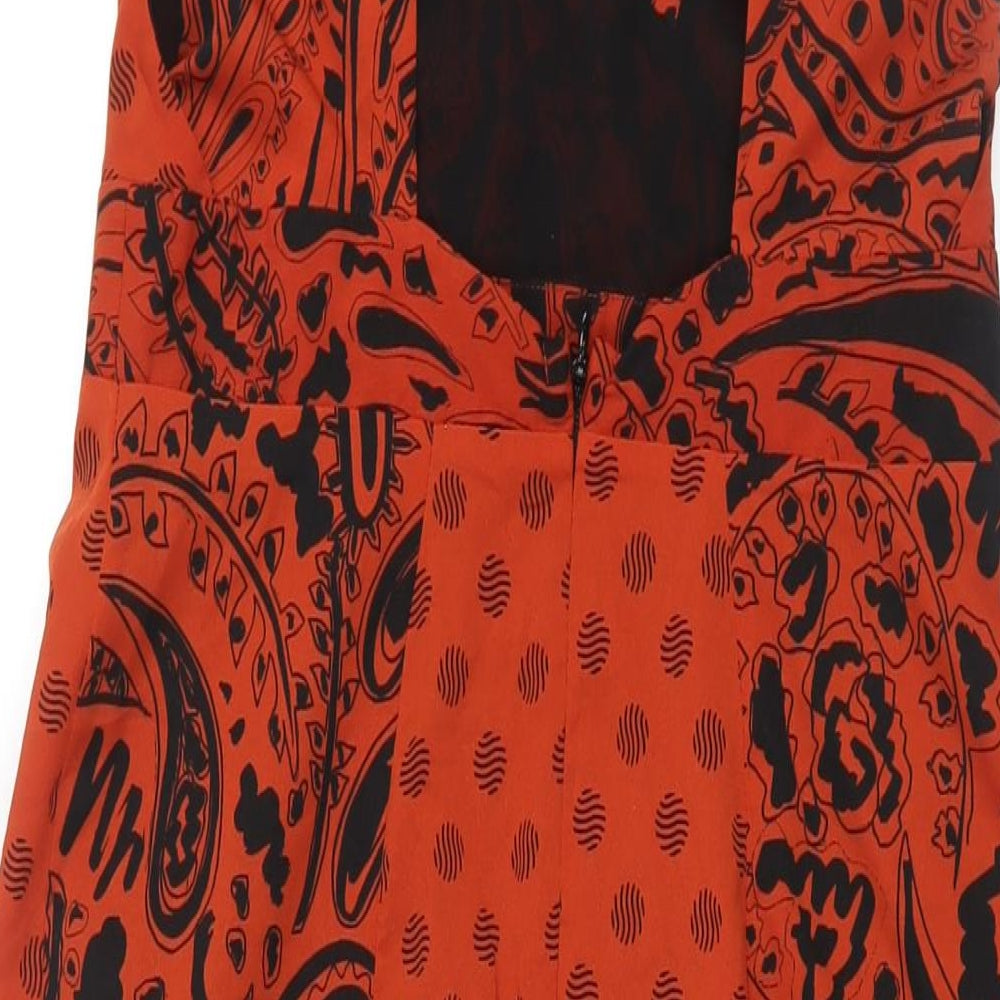 Topshop Womens Red Geometric Polyester Maxi Size 10 V-Neck Zip - Front Slits Panelled