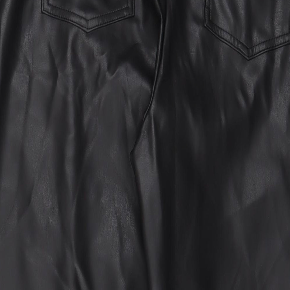 Marks & Spencer Womens Black Polyester Trousers Size 18 L26 in Regular Hook & Eye - Leather Look