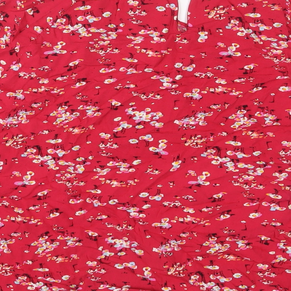 Marks & Spencer Womens Red Floral Viscose Top Pyjama Top Size 10 Button
