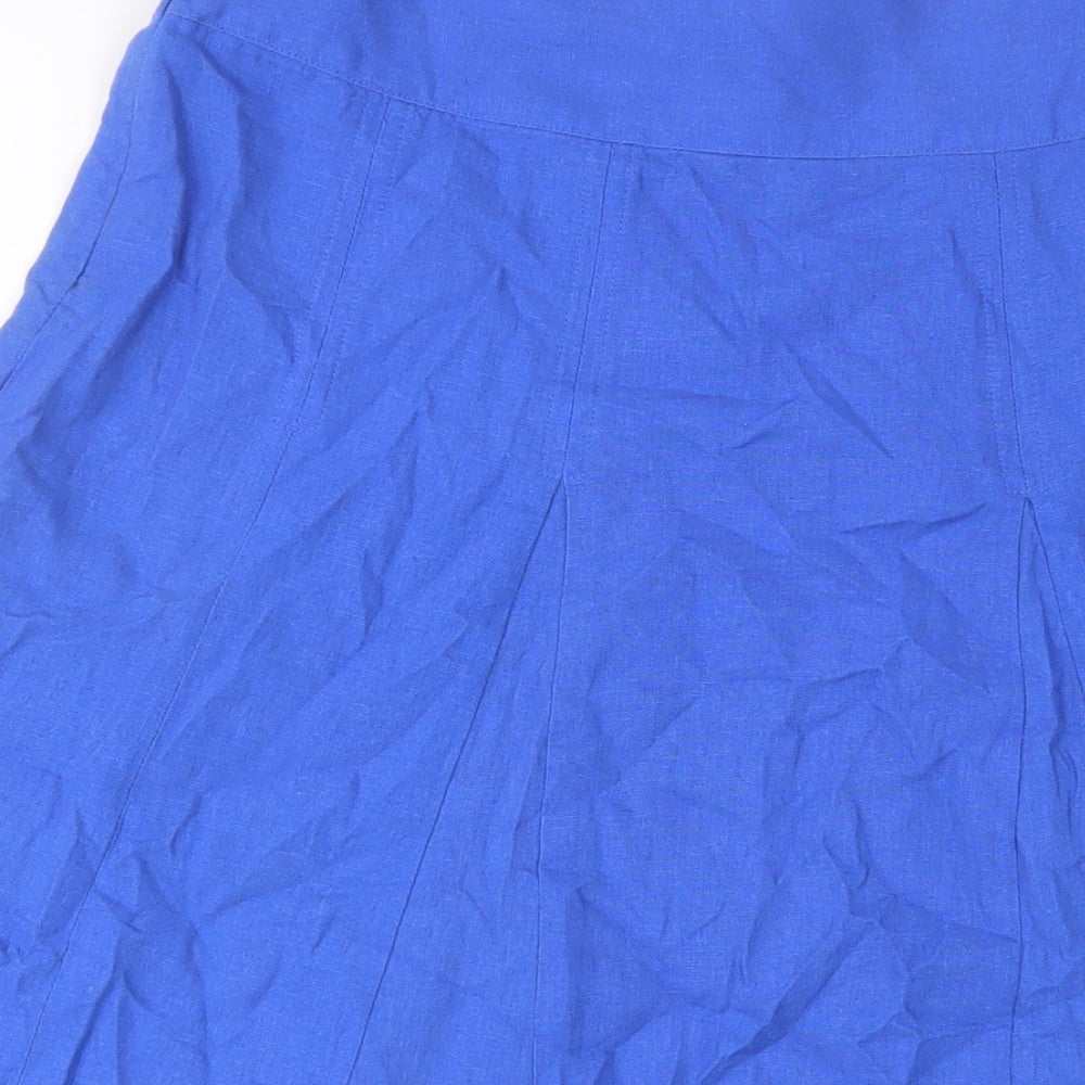 Maine New England Womens Blue Linen A-Line Skirt Size 10 Zip - Embroidered