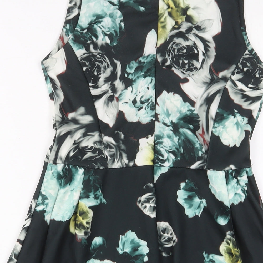 Zara Womens Multicoloured Floral Polyester Fit & Flare Size S Boat Neck Zip