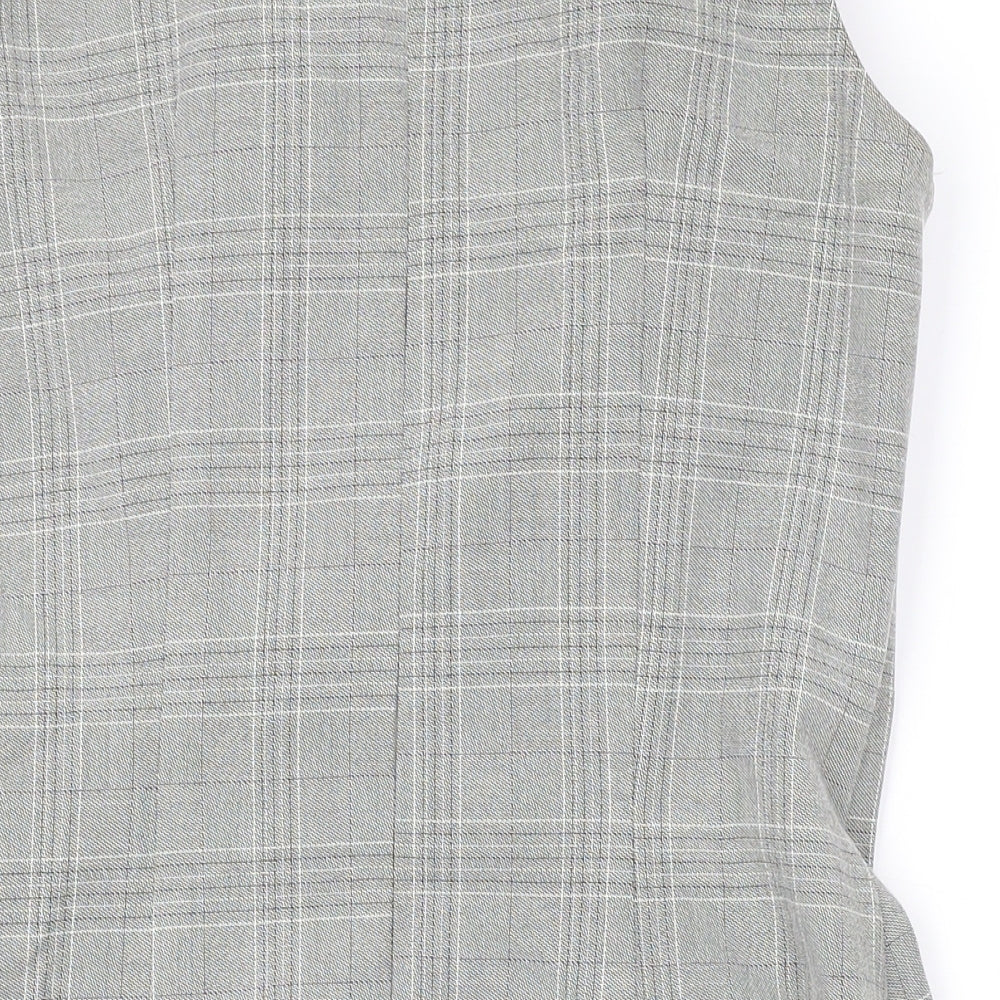 Love Womens Grey Plaid Polyester A-Line Size M Round Neck Zip