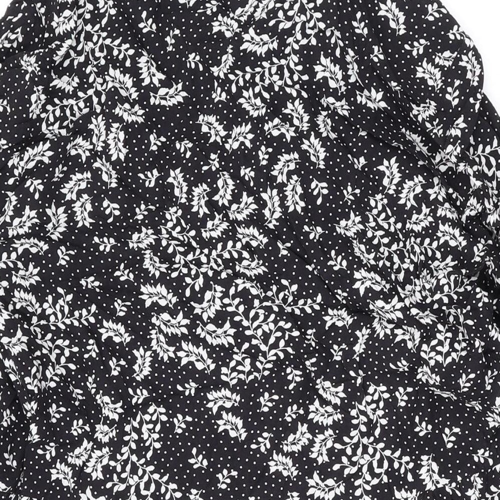 Marks & Spencer Womens Black Floral Viscose A-Line Size 12 Collared Button