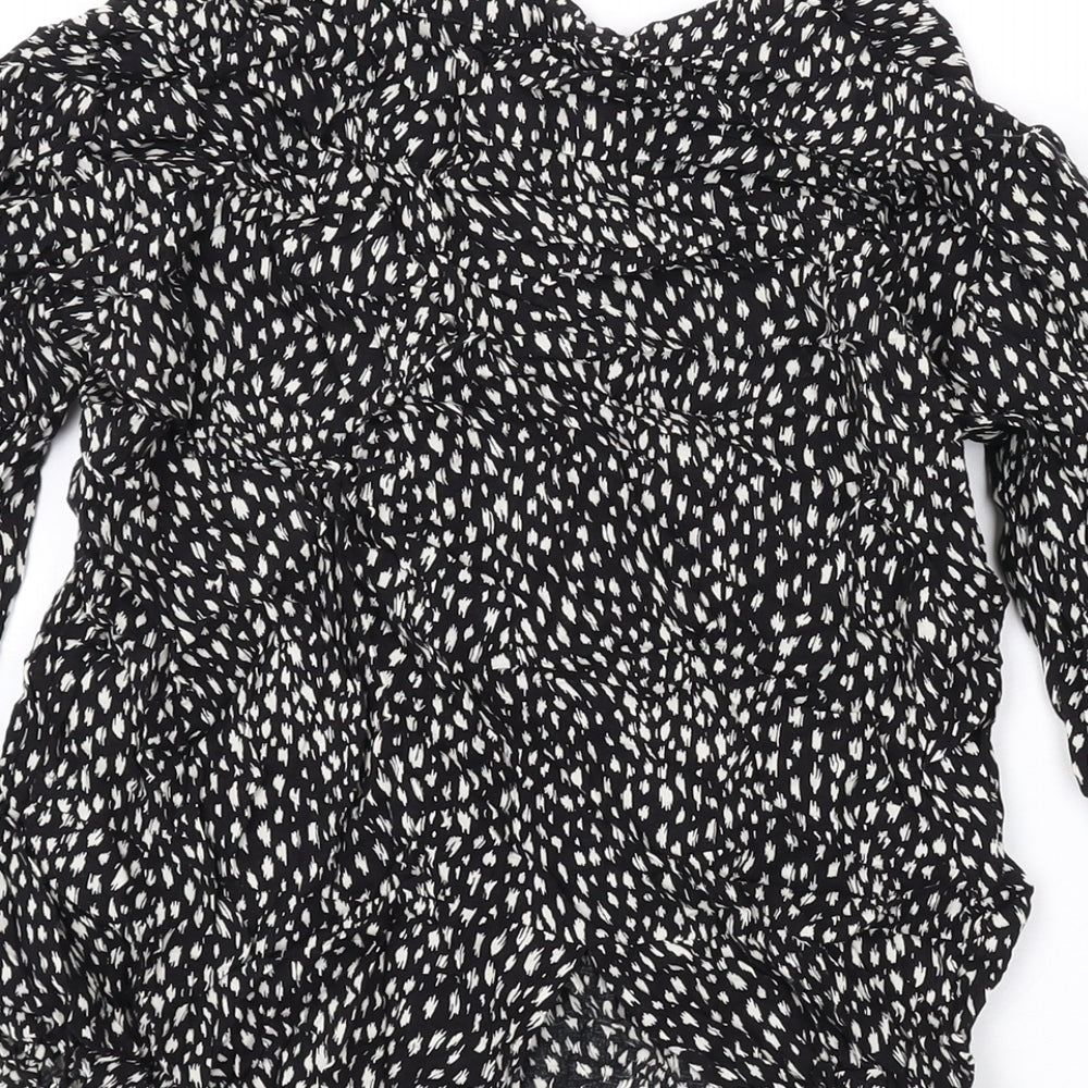 Oasis Womens Black Geometric Viscose Basic Blouse Size 10 V-Neck