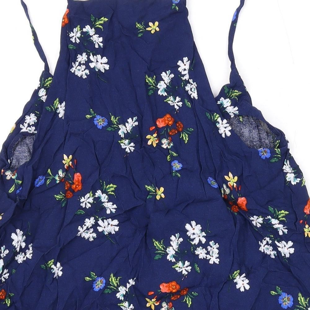 Warehouse Womens Blue Floral Viscose Basic Tank Size 10 Halter