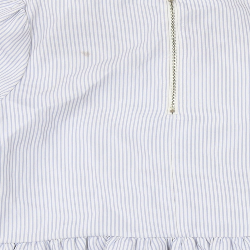 Cache Cache Womens Blue Striped Polyester Basic Blouse Size M Round Neck