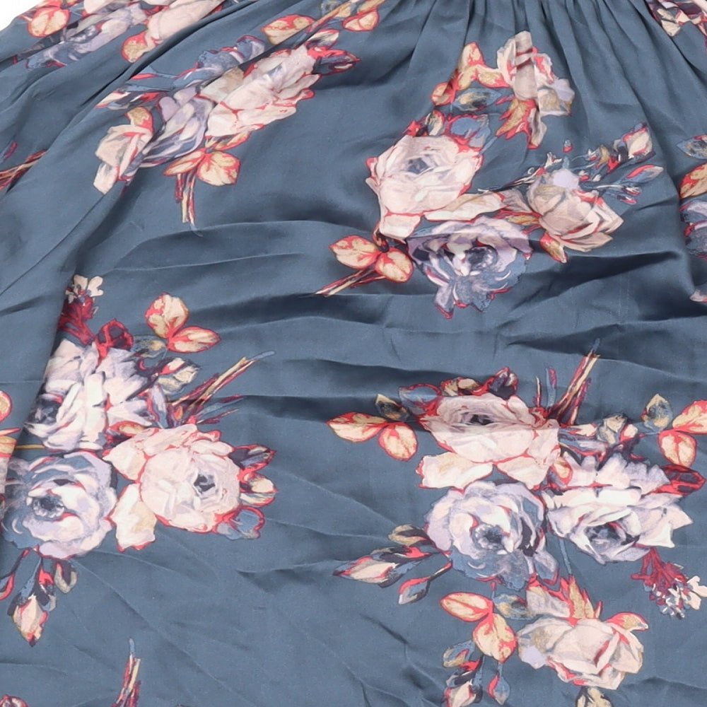 Marks & Spencer Womens Blue Floral Polyester Basic Button-Up Size 16 V-Neck