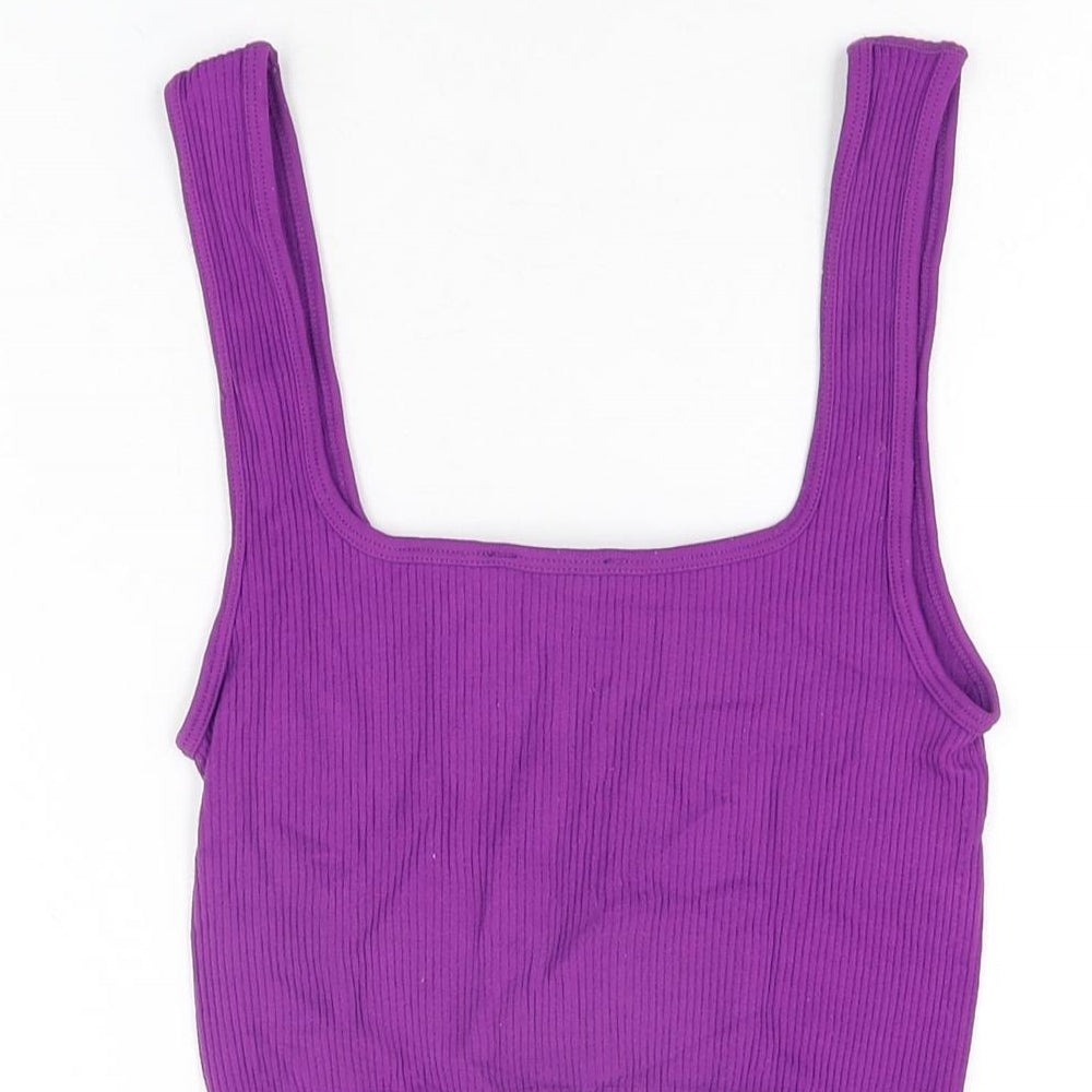 Zara Womens Purple Polyester Cropped T-Shirt Size XS Square Neck