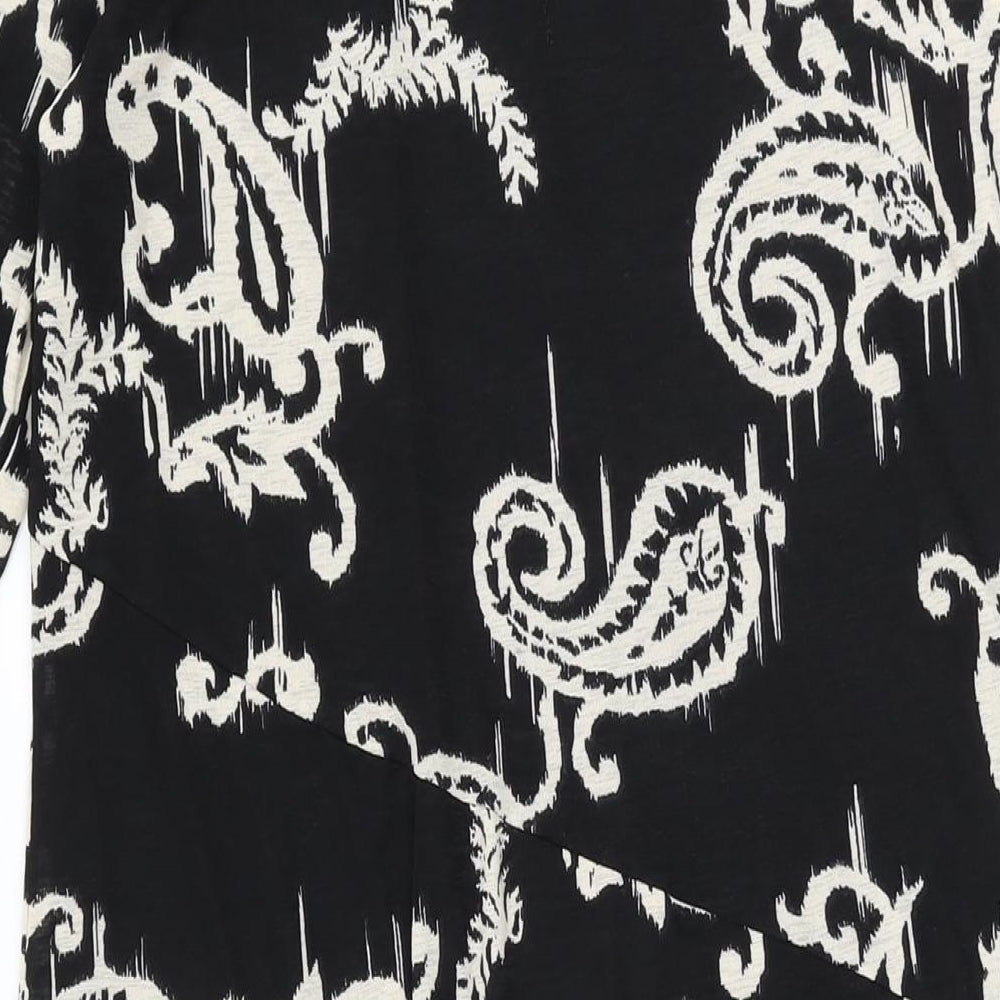 Marks & Spencer Womens Black Geometric Polyester A-Line Size 14 Round Neck Button