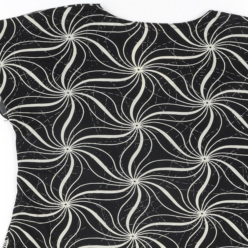 Saloos Womens Black Geometric Polyester Basic T-Shirt Size S V-Neck